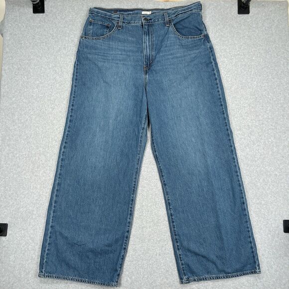Levis Cinch Baggy Jeans Womens 34 x 31 (34-38) Blue Wide Leg Denim Adjustable - Picture 1 of 16
